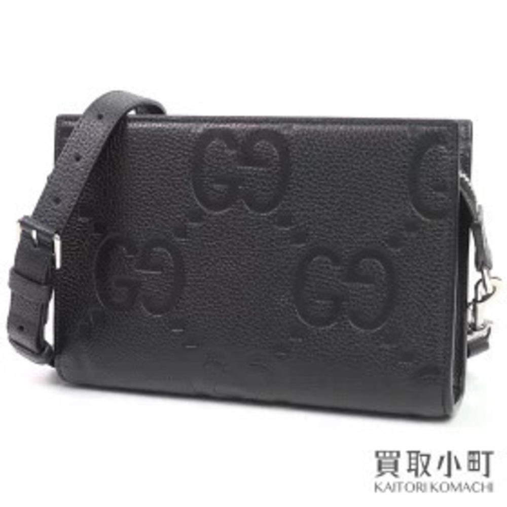 Gucci Jumbo GG Bag Black Embossed Leather Double GG Crossbody Shoulder